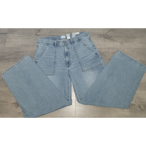 Time and Tru Denim - Time and Tru Womens High Rise Wide Leg Utility Jeans Light Wash Blue Denim Y2K